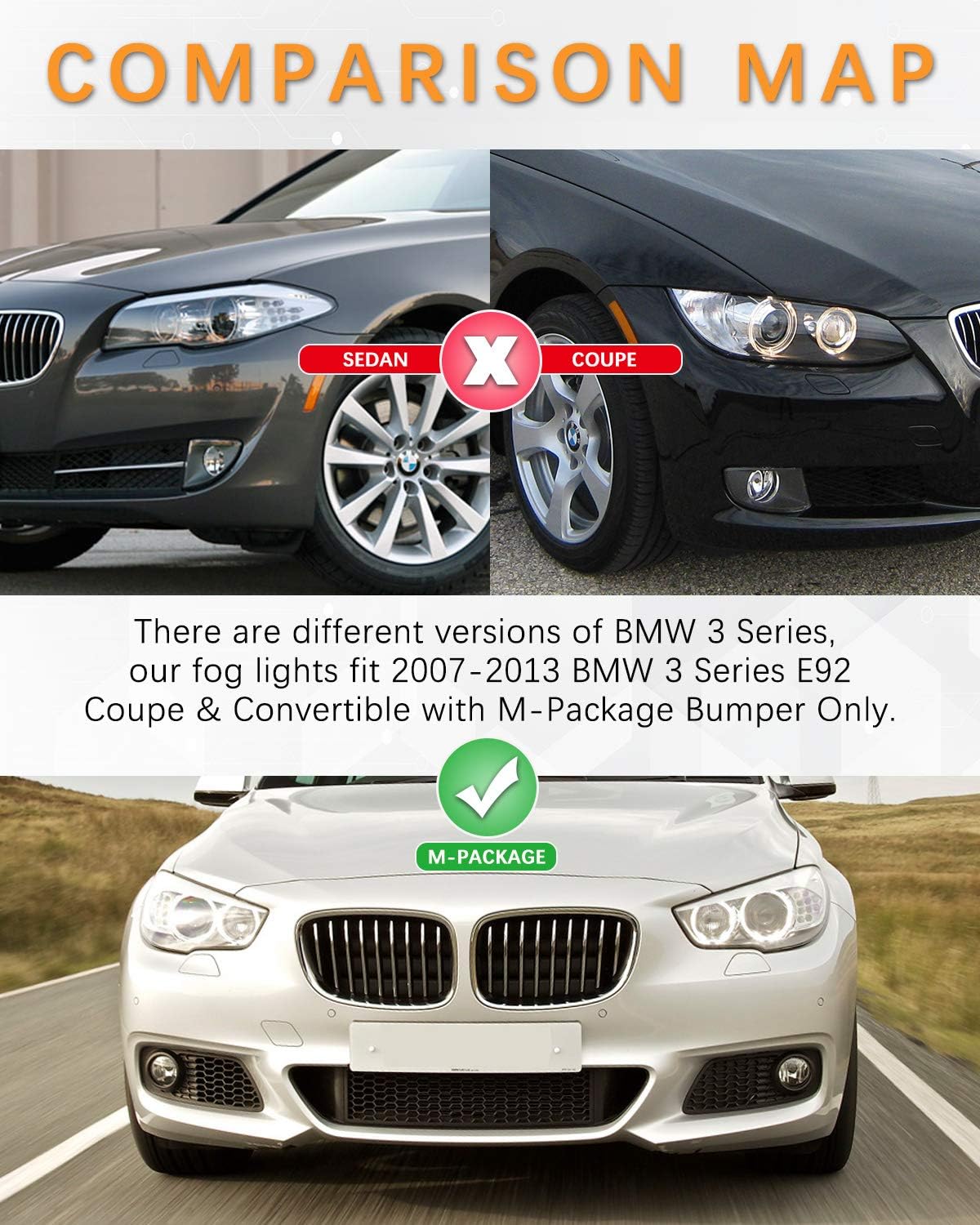 AUTOWIKI Fog Lights Fit for 2007-2013 BMW 3 Series Coupe E92/ 2014-2016 BMW 5 Series Sedan F10 (All for M-package Bumper Models)