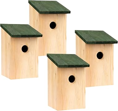 Garden Mile  Traditional Wooden Bird House Black wooden Roof Wild Bird Nesting Box Garden Outdoor Patio Bird Care Accessories Garden Ornament 4x Traditional Wooden Bird Nesting Box