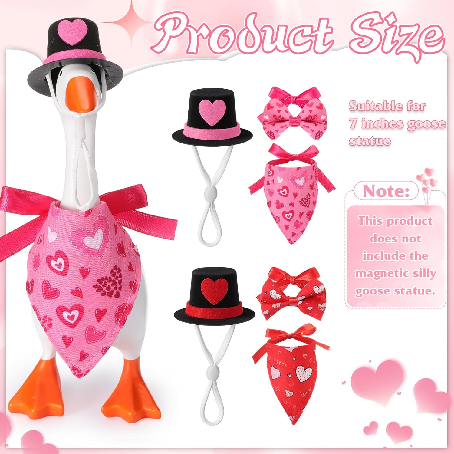 Sadnyy 6 Pcs Valentine's Day Mini Desk Goose Outfits 7 Inch Magnetic Silly Goose Statue Keyholder Red Pink Heart Romantic Clothes Costume for Magnetic Duck Statue Table Desk Key Holder Decor