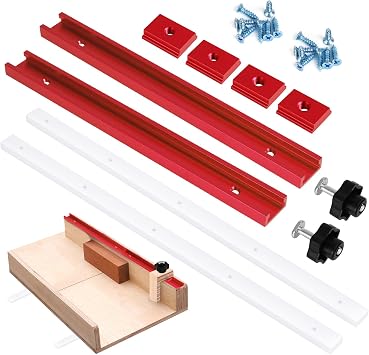 26Pcs Table Saw Crosscut Sled Kit, Table Saw Sled Set with 2 Aluminum T-Track, 2 UHMW Miter Bars, Knob and Bolt, Screws for DIY Woodworking Red | With 2 Aluminum T-Track,2 UHMW Miter Bars,Knob and Bolt,Screws for DIY Woodworking Red