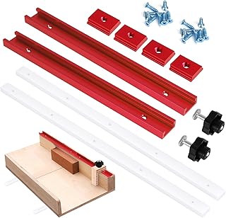 26Pcs Table Saw Crosscut Sled Kit, Table Saw Sled Set with 2 Aluminum T-Track, 2 UHMW Miter Bars, Knob and Bolt, Screws for DIY Woodworking (Red)