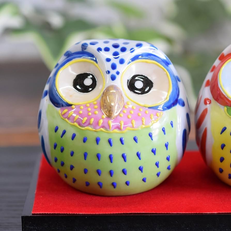 Amazon.co.jp: 和座の蔵 おしゃれ フクロウ 置物 九谷焼 夫婦