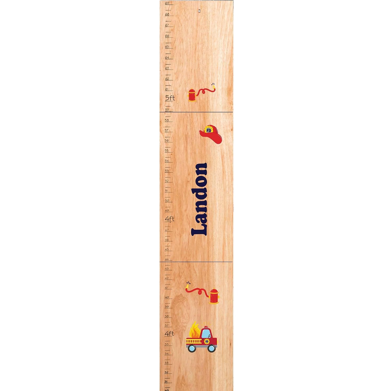 My Bambino Personalized Growth Chart for Kids | Wood Fire Truck Growth Chart for Kids Ruler Fireman | Custom Name Height Chart | Baby Shower Gift