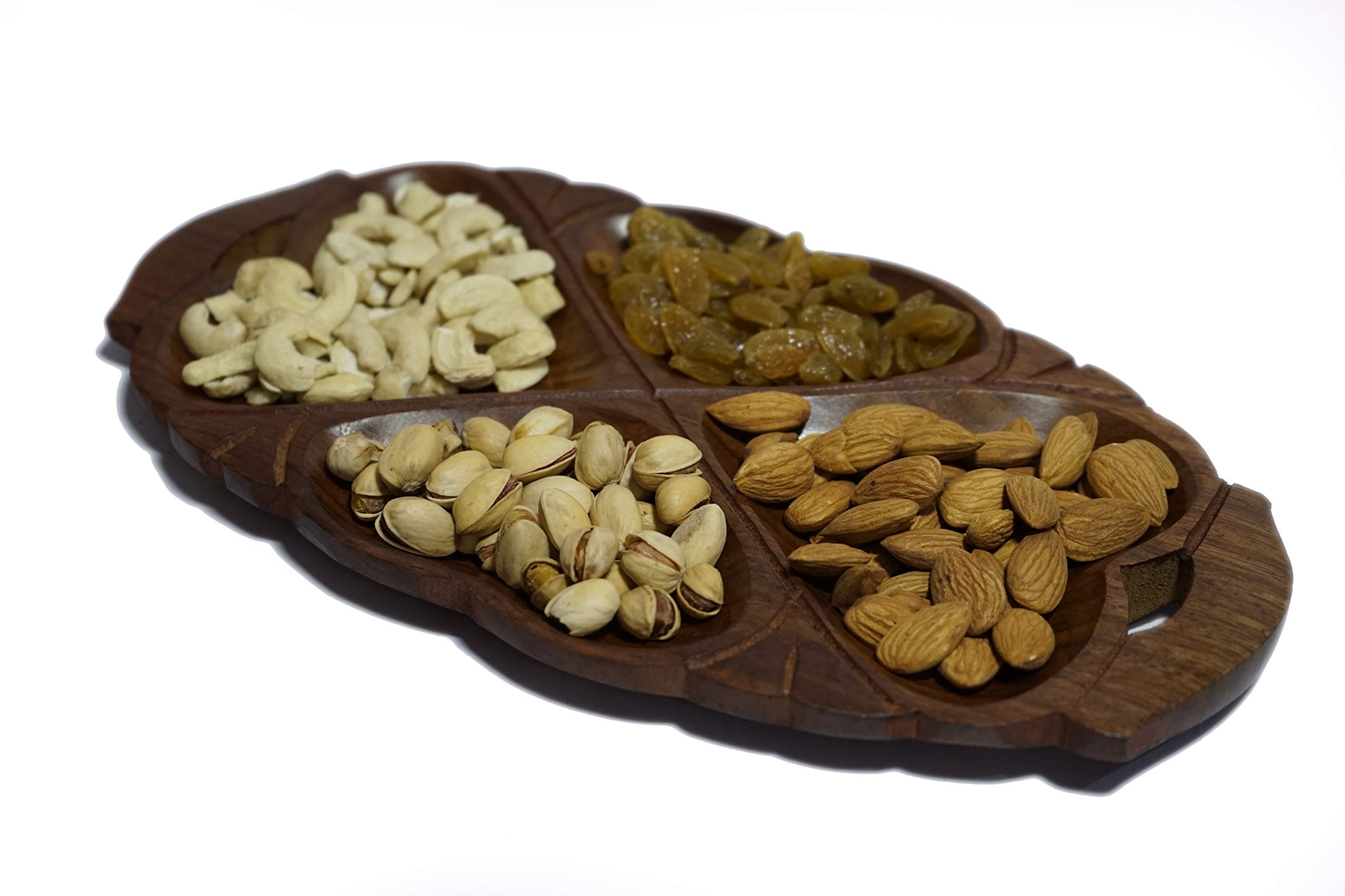 DECORVAIZ Serving Snacks, Dry Fruits Handcrafted Wooden Tray Cum Platter - 4 Compartments 2