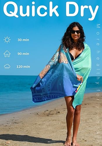 Miniatura 5 de Paquete de 2 toallas de playa de microfibra ligeras, sin arena, de secado rápido, absorbentes, delgadas y compactas para natación, piscina, camping,