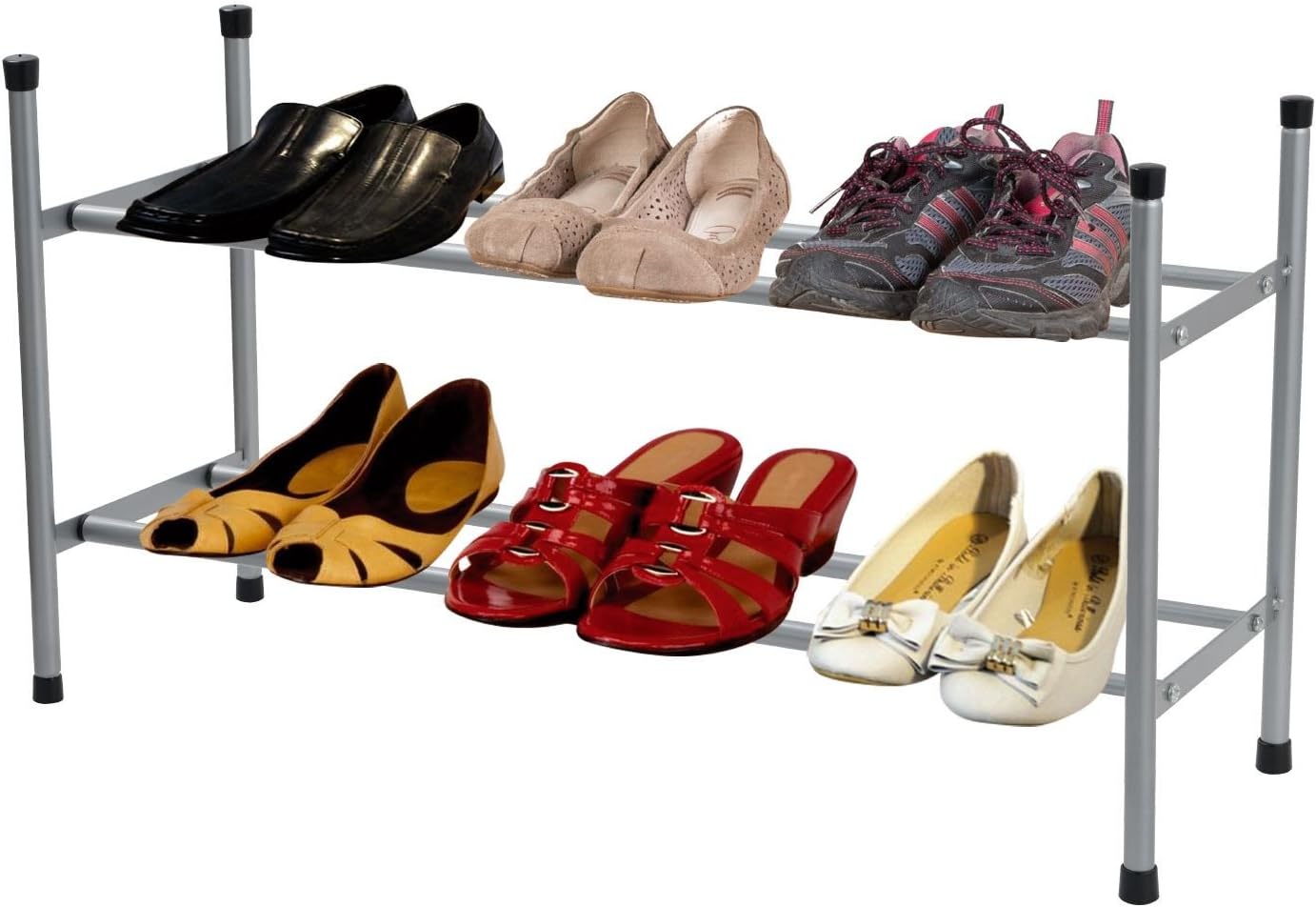 Top Home Solutions® 2 Tier Grey Stackable & Extendable Shoe Rack Storage Organiser