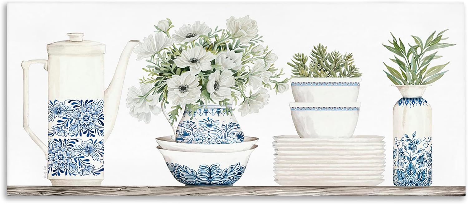 Stupell Industries 'Ornate Teapot Botanical Bouquets', Canvas Art, 40 x 17 Inches, Easy to Hang and Sturdy, Made in USA, by Cindy Jacobs