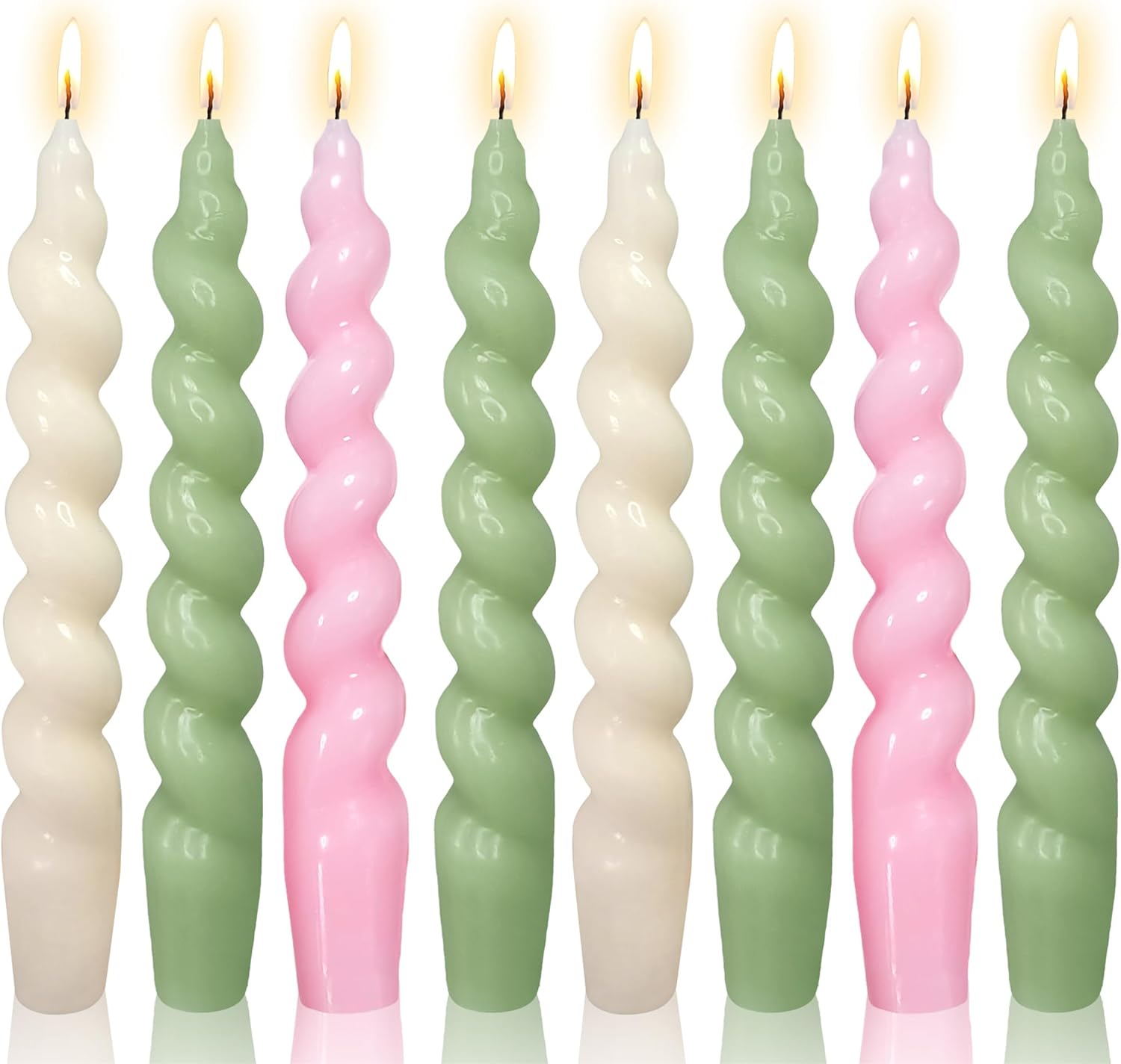 8pcs Green Taper Candle White Candlesticks,4pcs Short Candle Sticks 7 inch Pink Tapered Candles Orange Spiral Candlestick for Home Décor Weddings Festive Gifts