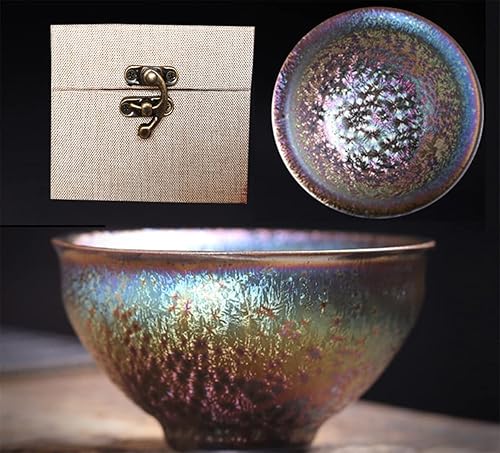 Colorido JianZhan Tenmoku Taza de té Tazón Antiguo Artesanía China Taza Taza Colección de Diseñador Ceremonia Estilo Antiguo Trabajo Hecho a mano