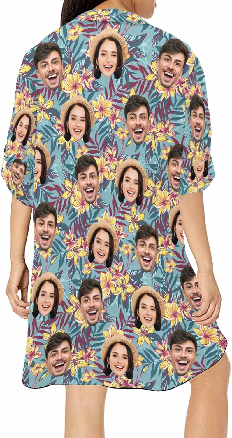 Custom Face Swimsuit Coverups for Women Personalized Bathing Suit Funny Chiffon Bikini Swimwear Beach Cover Up Dress Shirt - Image 2