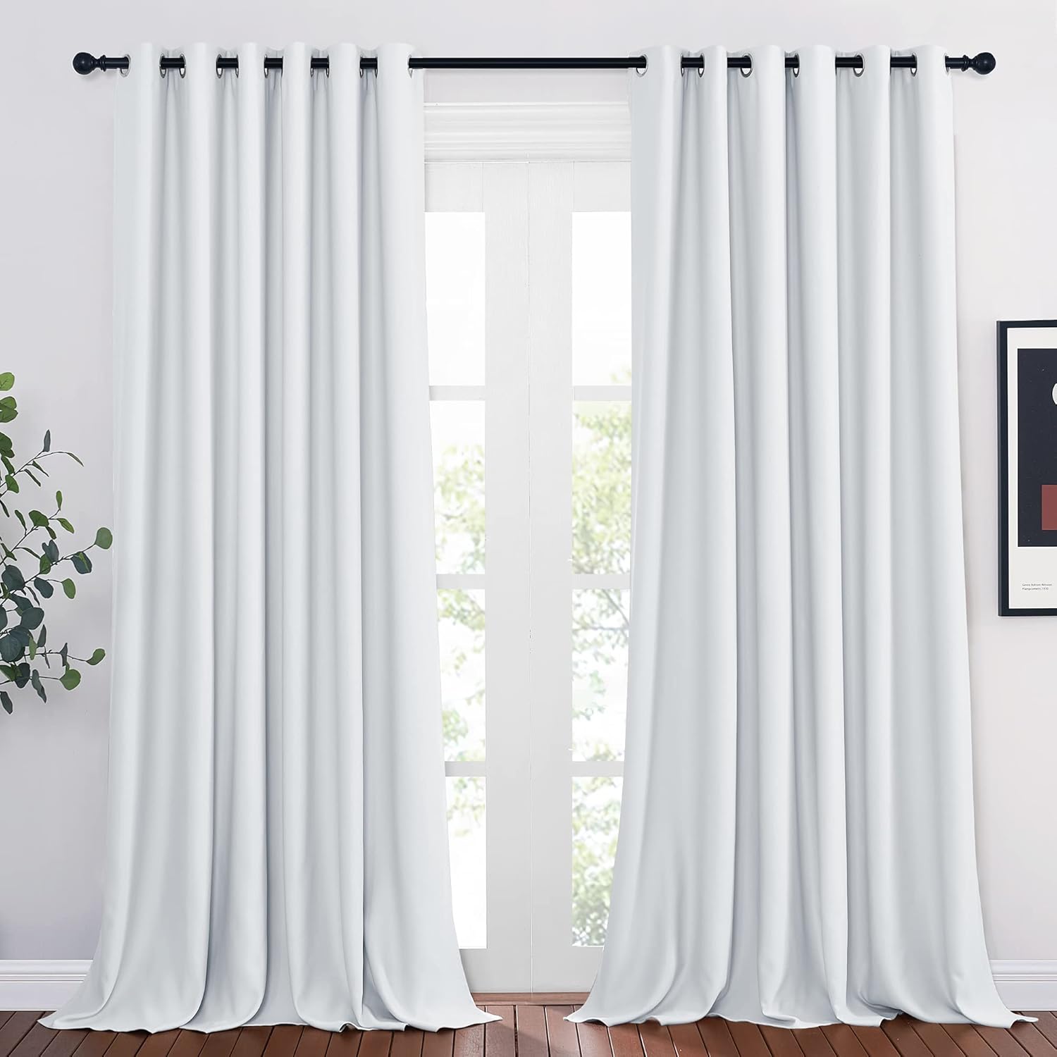 NICETOWN Patio Blackout Curtain Panels - Thermal Insulated Grommet Blackout Drapes Light Blinds Room Darkening Window Treatments for Villa/Cottage (2 Panels, W80 x L95, Greyish White) Greyish White 80"W x 95"L (Pack of 2)