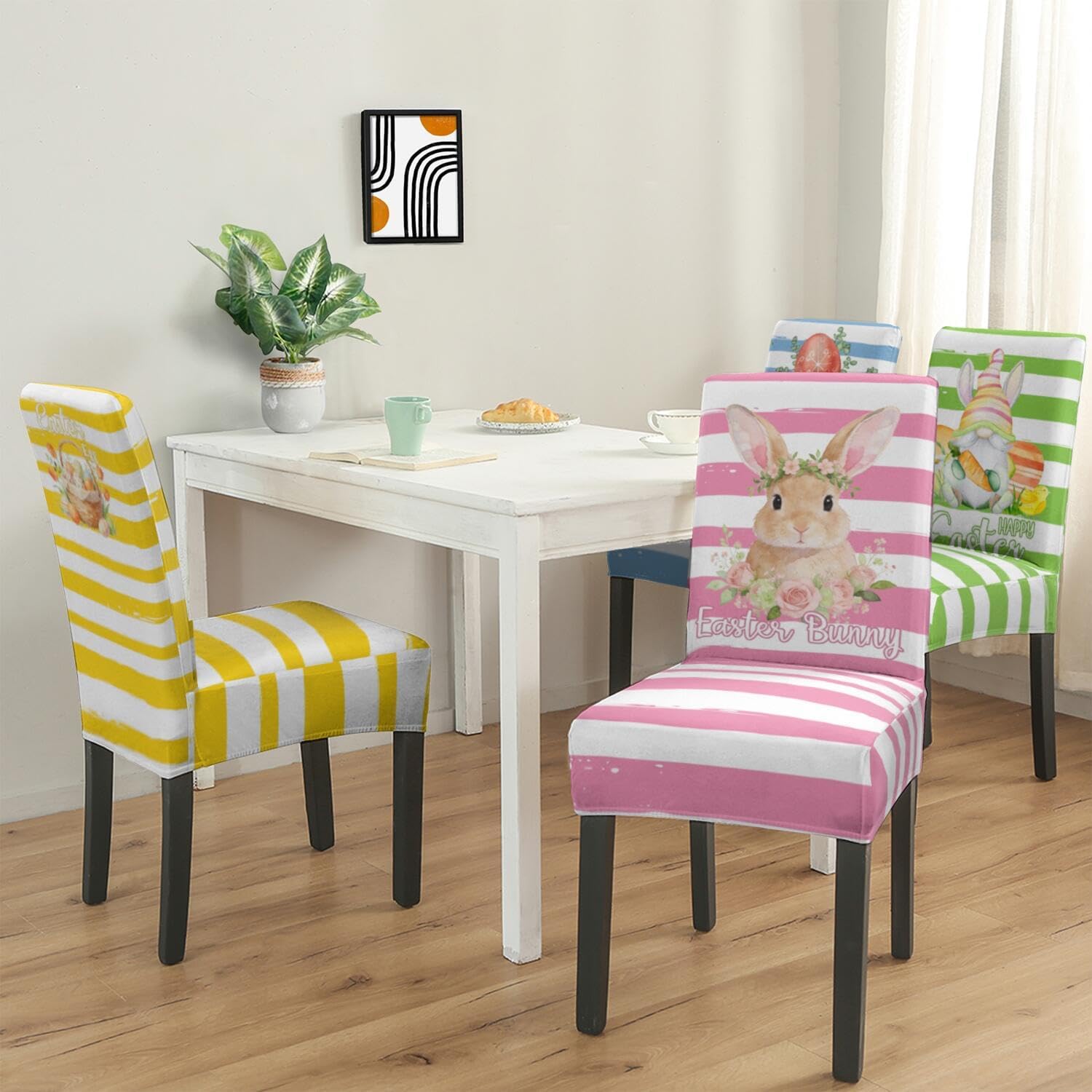 Easter Chair Covers Set of 4, Easter Decorations Stretch Removable Washable Dining Room Chair Protector Slipcovers for Easter Decor Holiday Party Kitchen Home Decorations (Easter 3, 4 PCS)