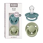 BIBS De Lux Baby Pacifier 2-Pack | Made in Denmark | BPA Free Dummy Soother, Round Nipple. Silicone, OneSize (0-36 Months), Island Sea/Sage