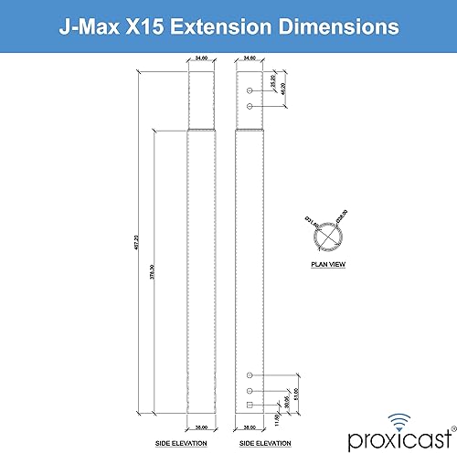 Miniatura 7 de Poste de extensión de acero inoxidable de 15 pulgadas para soportes de antena Proxicast J-Max (ANT-800-X15)