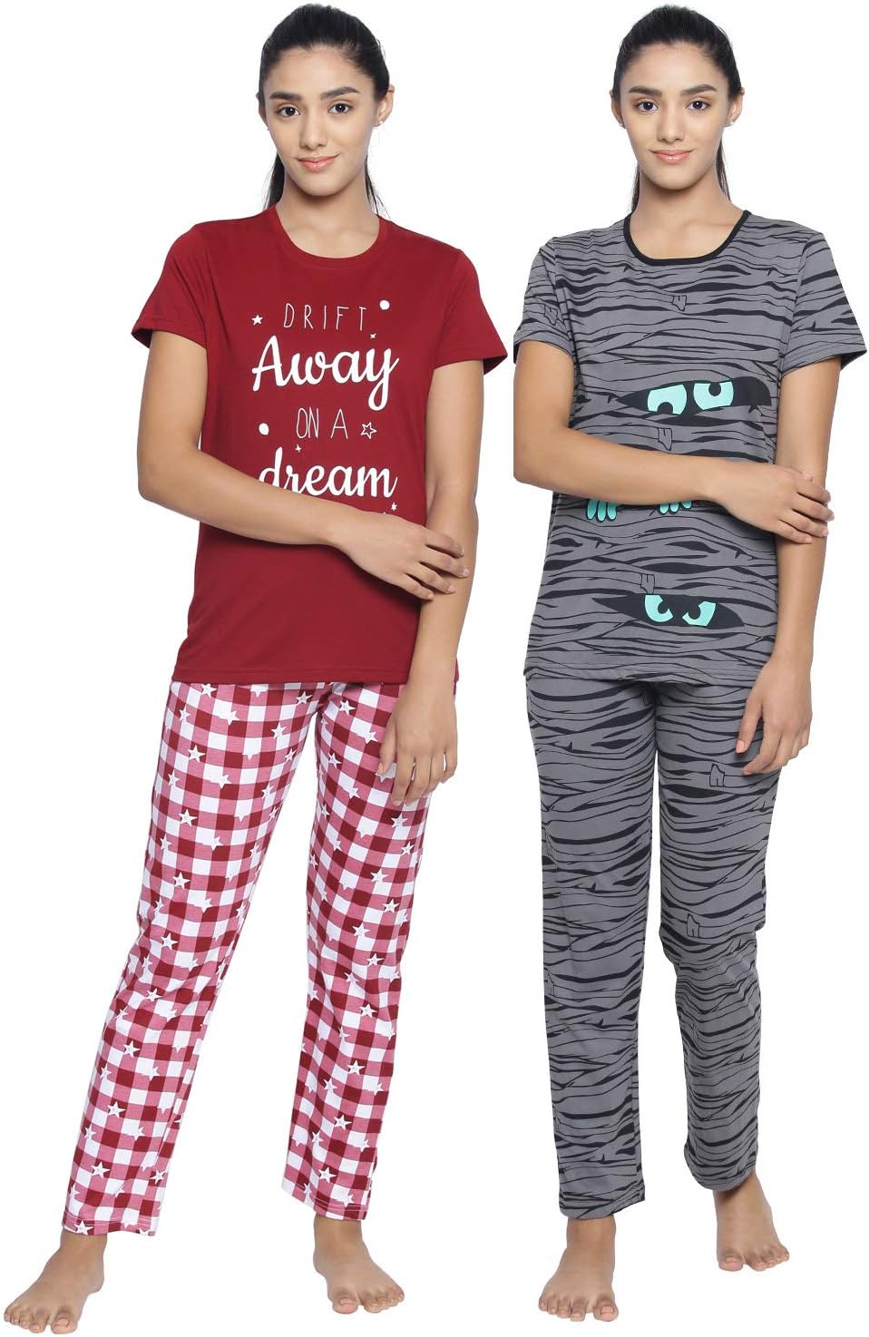 Real BasicsWomen's Cotton Animal Print Pajama Set Pack of 2