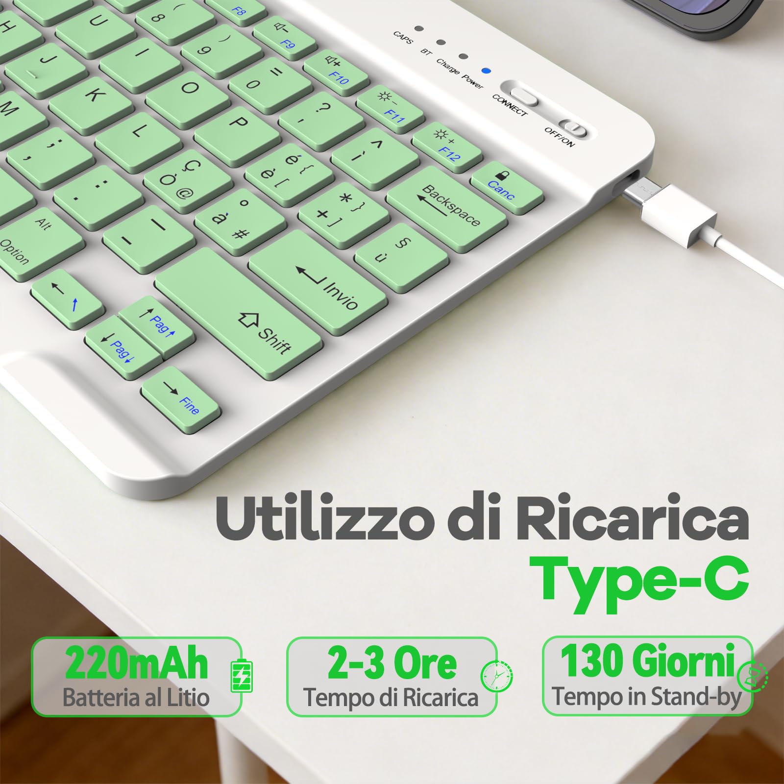 KARFUN Tastiera Wireless Bluetooth Ricaricabile Ultra Sottile per iPad/Samsung/Android/Windows, Tastiera QWERTY Italiano Bluetooth per iPad e Dispositivi Universali
