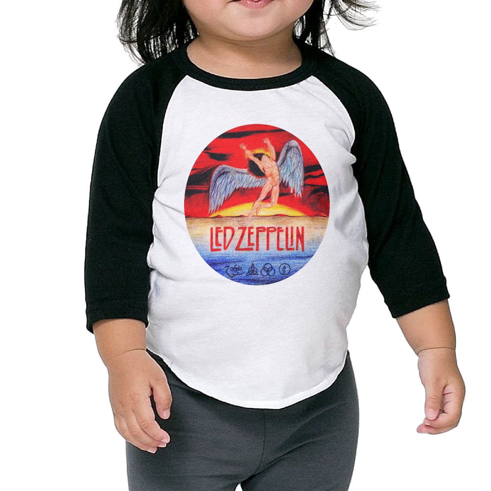 TINGHAO Led Zeppelin Icarus 1975 3/4 Sleeve Raglan Baseball T Shirts For Kids Black Apparel