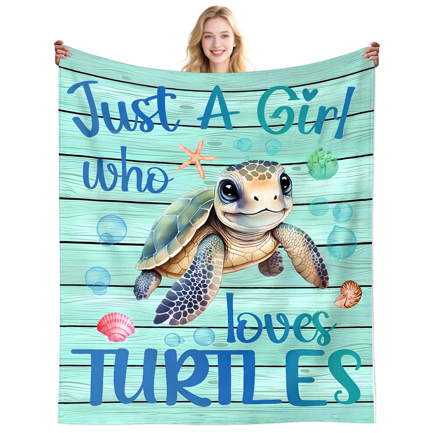Sea Turtle Blanket Gifts for Women Girls Stuff Just A Girl Who Loves Turtles Throw Blanket Plush Funny Sea Animal Turtle Gifts for Girls Women Kids Adult Turtles Loverss Room Decor 50"X40"INCH — image 1