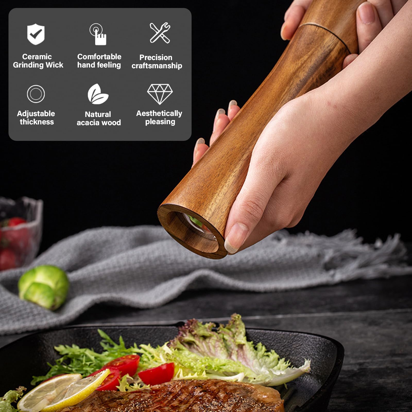 Macinapepe E Sale In Legno - Regolabile Con Meccanismo Ceramica, 22 Cm, Include Accessori - Foto 4