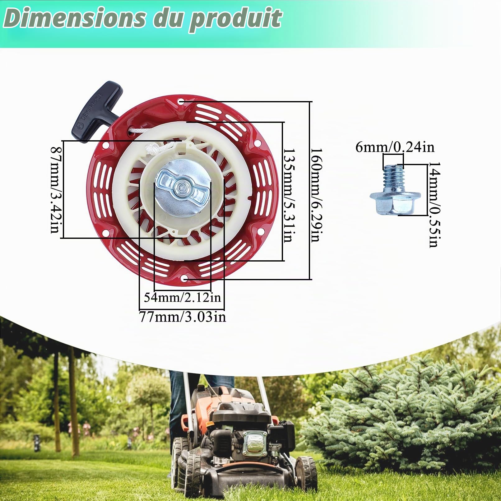 Ensemble de Démarreur à Rappel pour HONDA GX200 GX160 GX140 GX120 168F et Moteur 5.5HP 6.5HP, ADEFOL Lanceur avec Des Vis et Bougie Démarrage à Tirette Pièces de Rechange