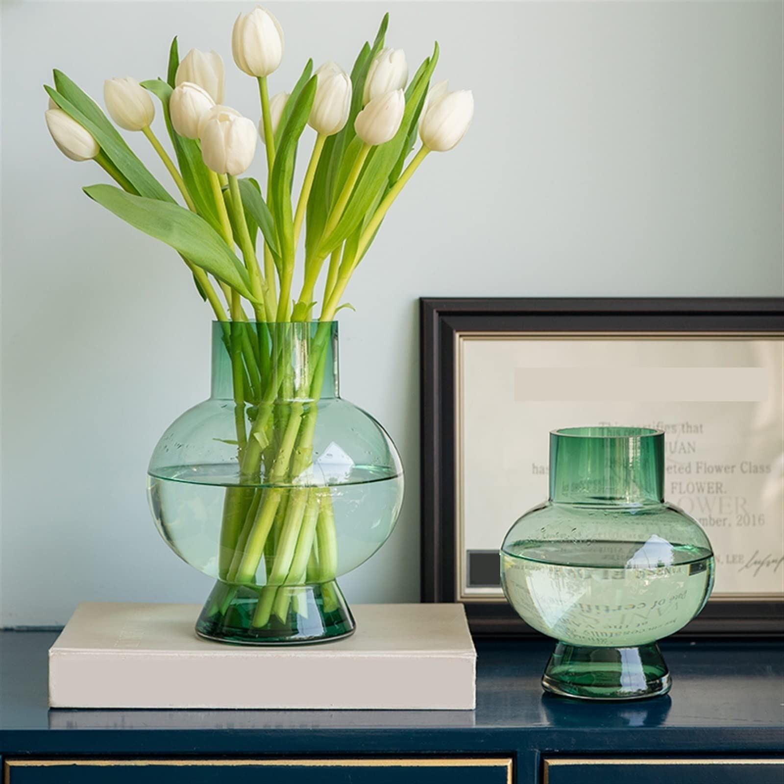 Vaso Di Fiori Decorazione di vasi vetro lusso nordici Tavolo da salotto creativo Fiori Cultura dell'acqua secchi semplici Disposizione fiori trasparenti(Grande)