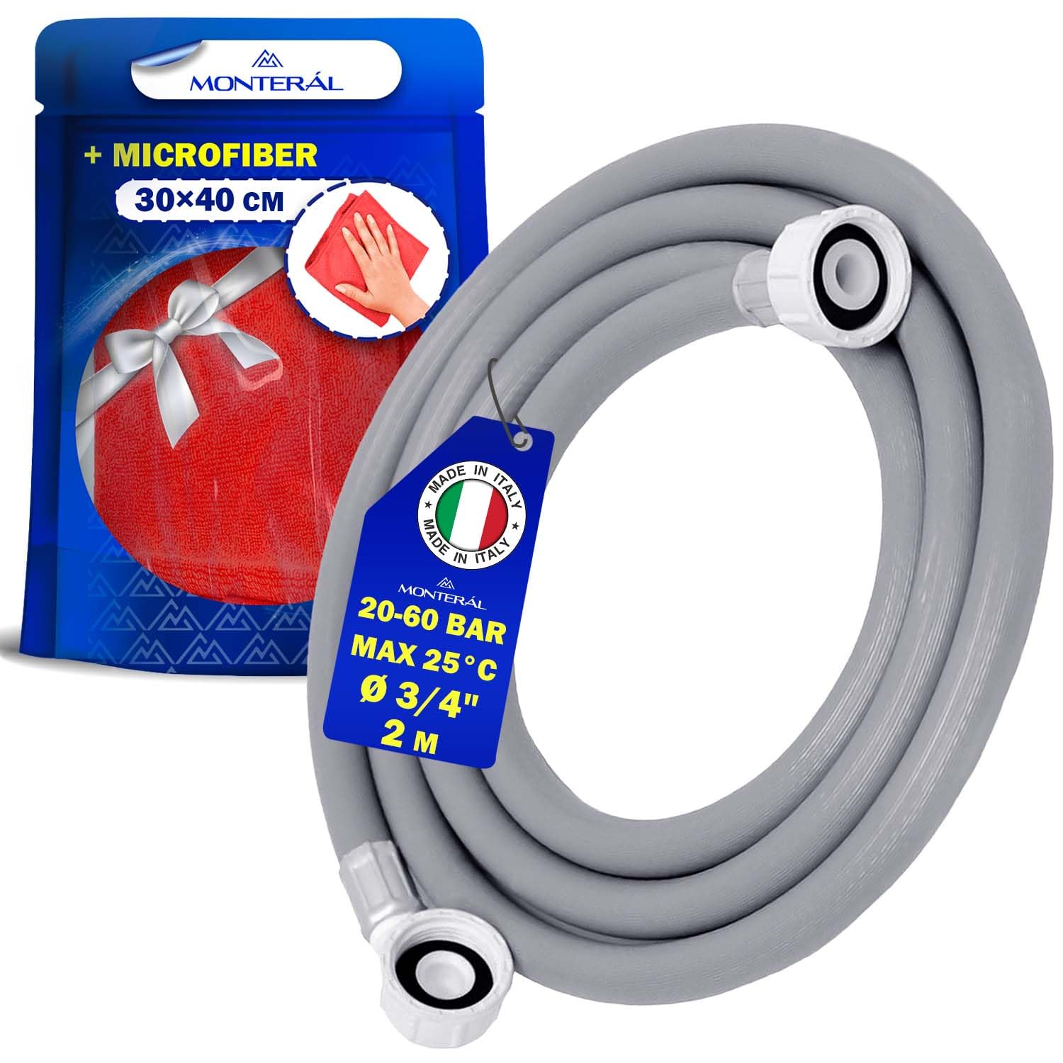 Manguera Lavadora y Lavavajillas 3 m para Entrada Agua para Temperaturas de hasta 25°C Presión de 20 a 60 Bar Conexión Recta y Ángulo Ø 3/4" - MADE IN ITALY - MONTERAL — view 8