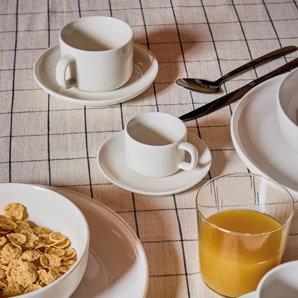 Tognana Edge, coffret de 6 tasses à thé avec soucoupe 220 ml, New Bone China, blanc