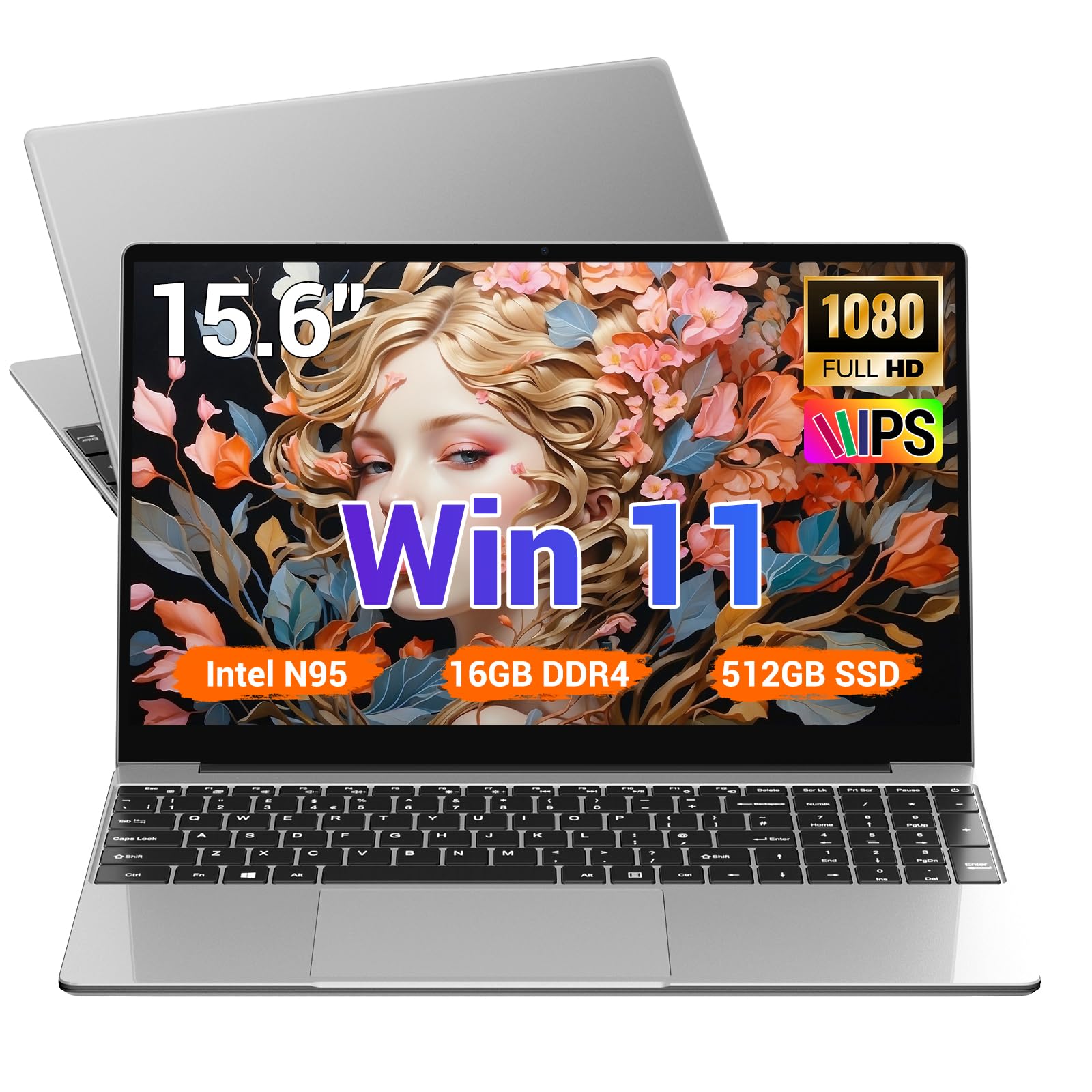 BEYNIVAN PC Portatile 15.6 Pollici,16GB DDR4 512GB SSD TF 1TB,N95(Fino 3,4 GHz) Win11 Notebook,1920 * 1080 FHD,Widevine L1,Tastiera retroilluminata/5G WiFi/USB-C 3.0/HDMI/Tastiera Italiana Membrana