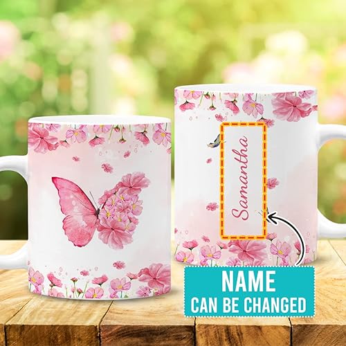 Miniatura 2 de Wassmin Taza de mariposa personalizada con diseño de mariposa, regalos para mujeres, niñas, adolescentes, lindos animales, tazas de café, tazas de