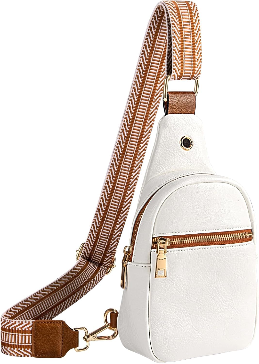 Sling Bag for Women Stylish - Faux Leather Travel Crossbody Chest Bags - Shoulder Purse with Adjustable Strap for Girls, Ladies (White)