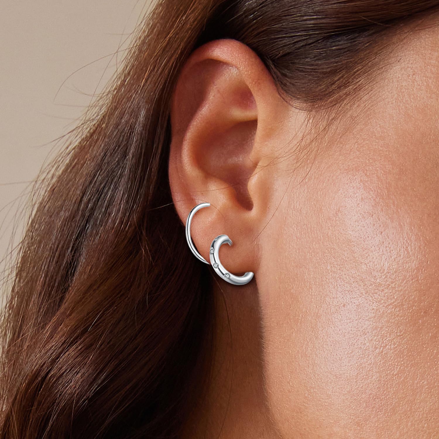 QHQQXN Spiral-Hoop-Twist-Doppelohrringe Silberne Helix-Spiralohrringe Doppelte Piercing-Ohrringe
