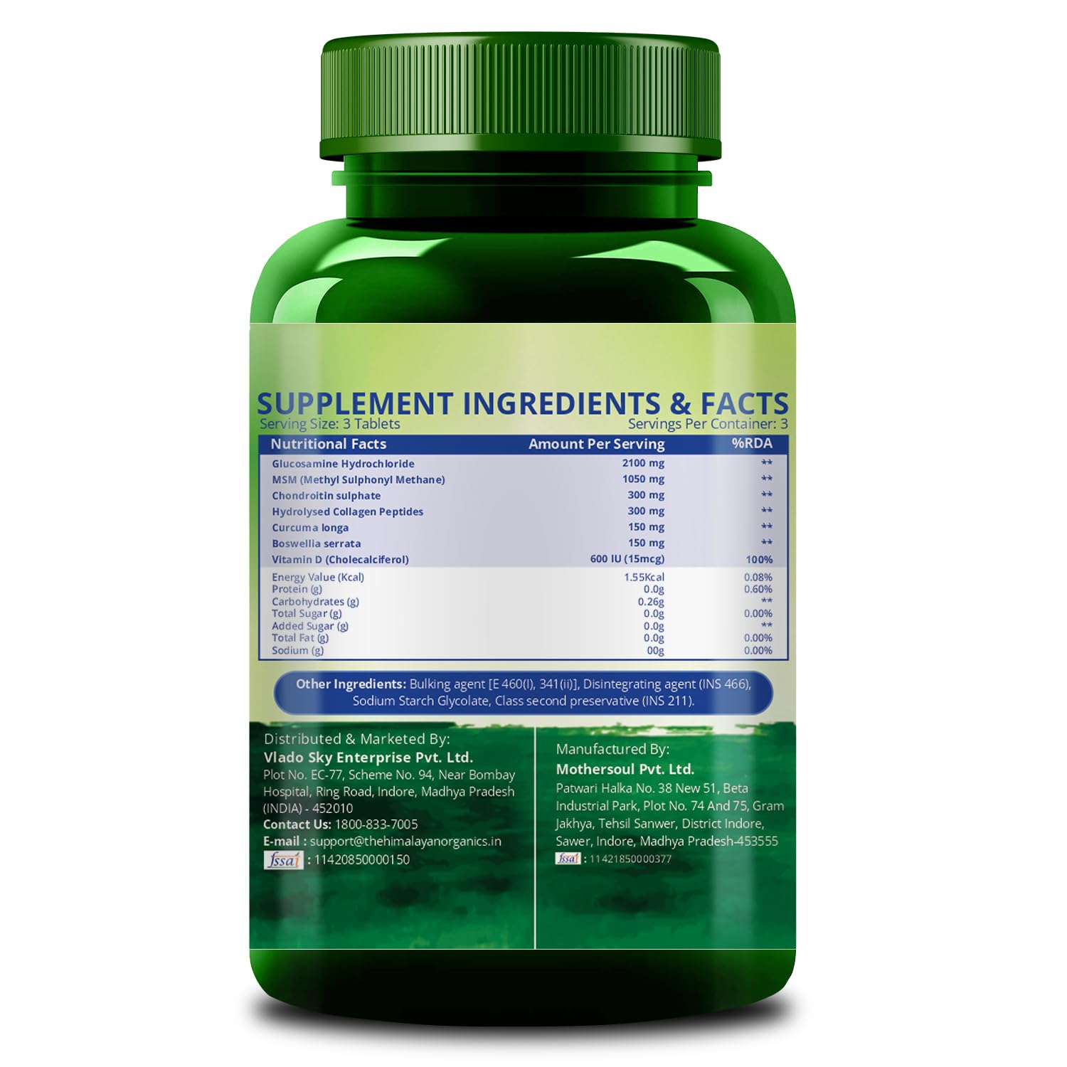 Vlado’s Himalayan Organics Glucosamine Chondroitin MSM Tablets | Cartilage & Joint Support Supplement | Pure Veg Formula I Glucosamine for Joint Relieves Pain and Stiffness I Glucosamine Tablets - 10 Veg Tablet