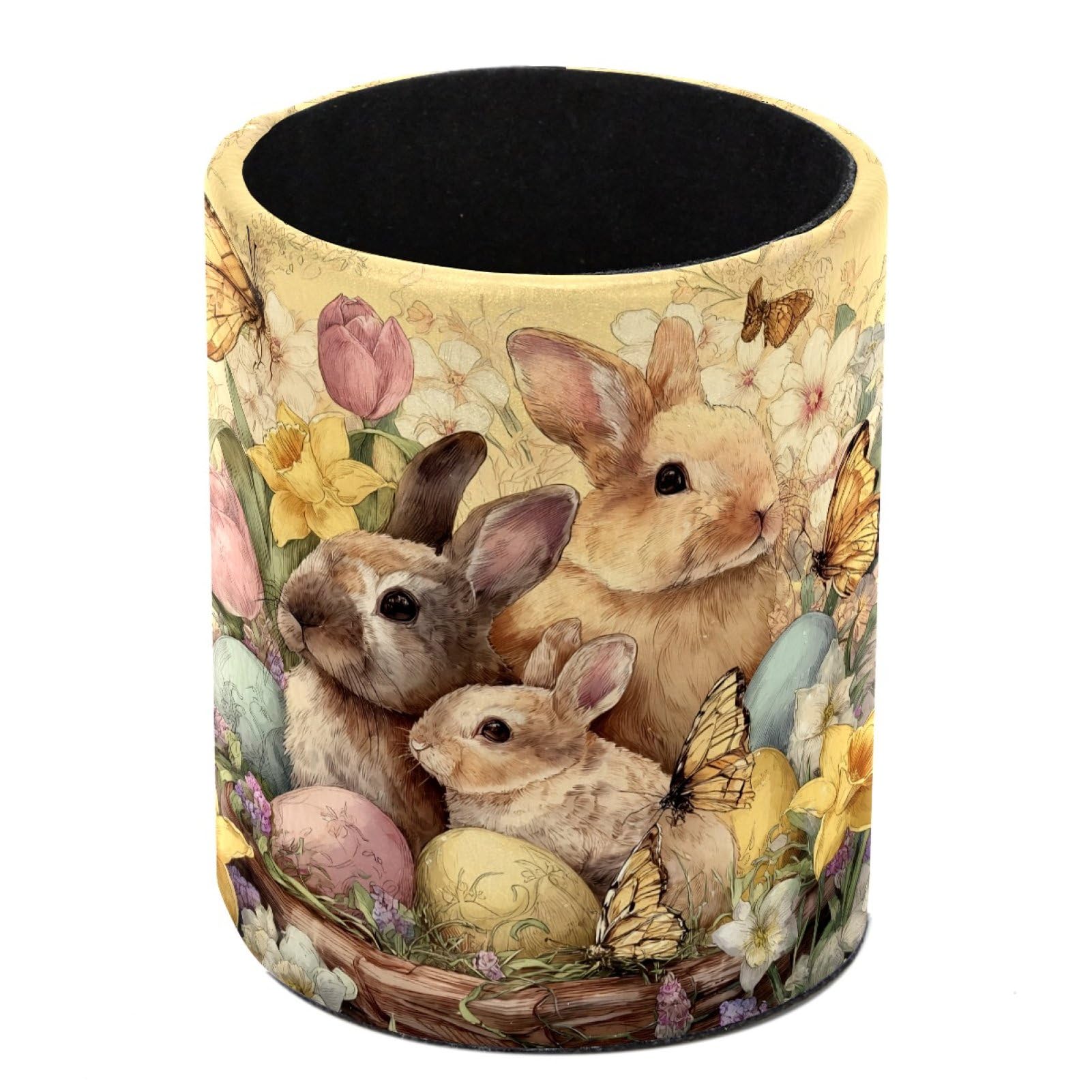 FWJZDSP Easter Bunny Butterflies Pencil Cup Pen Organizer Makeup Brush Holder for Office Home Countertop Desk Accessory Storage