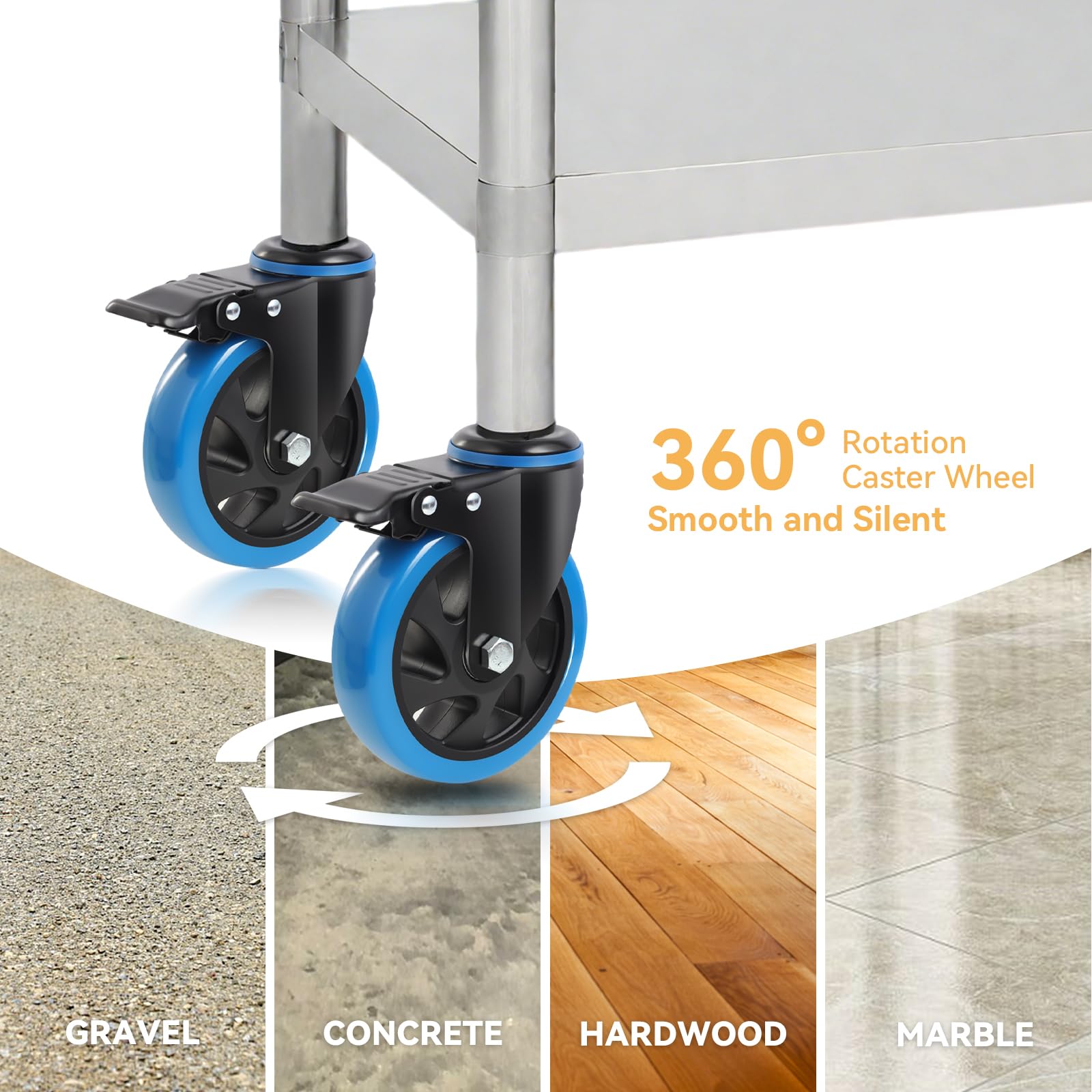 Ruote per mobili 100mm con vástago espandibile e freno adatte a tubi Ø23/28/34/40mm, capacità 500 kg ruote per carrello e tavoli inox, girevoli, blu, set da 4