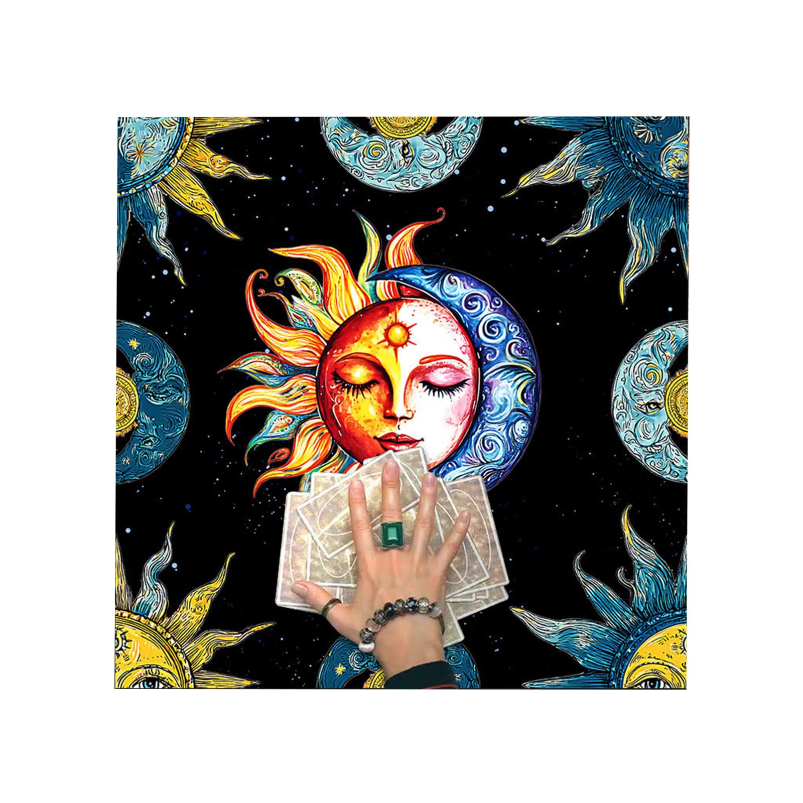 Mantello per Carte dei Tarocchi Nero con Simboli della Luna e del Sole, Tappetino da Lettura per Divinazione, Perfetto per Principianti e Esperti, Facile da Piegare e Trasportare