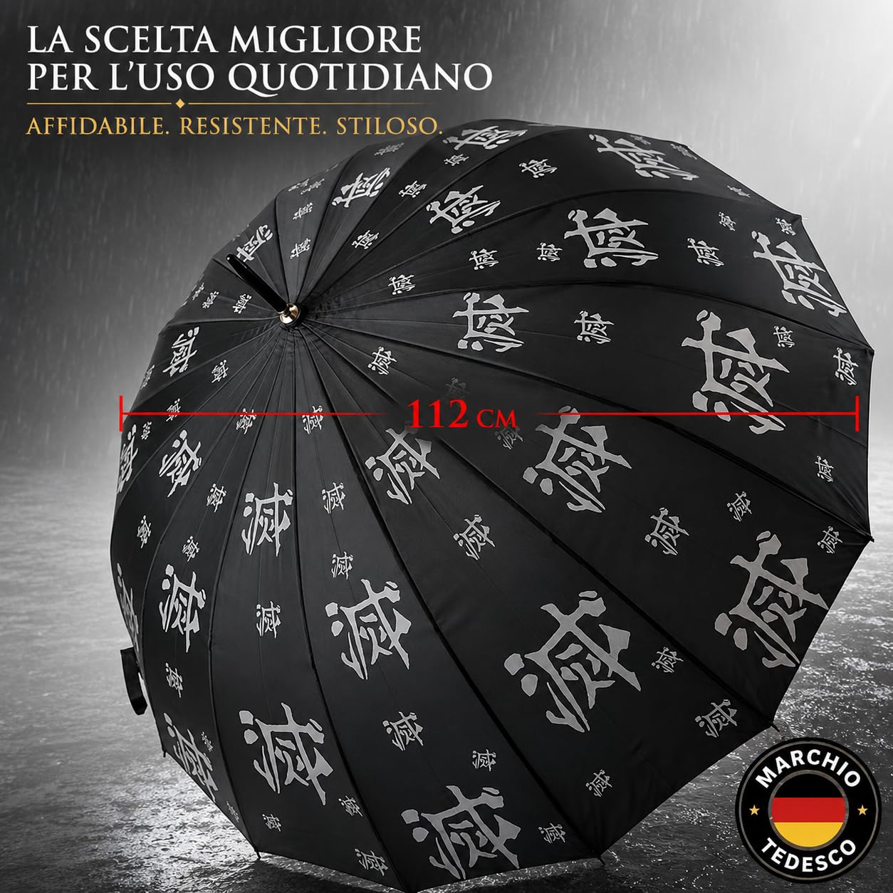 Demon Slayer Ombrello - Anime Pioggia Cosplay Katana Apertura Automatica Spada Ninja Parasole, Nero, Bianco