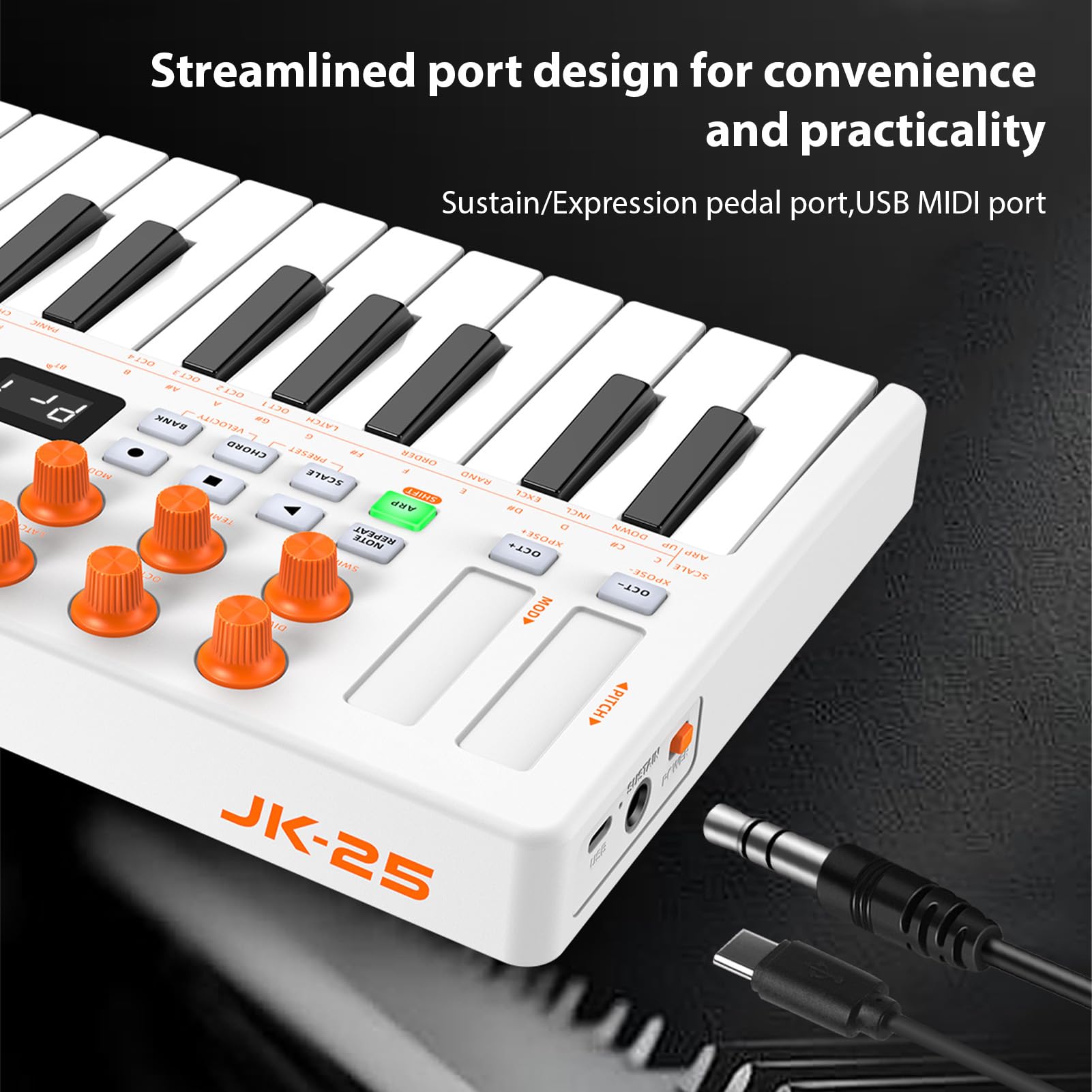 Controller Tastiera MIDI, Macchina Beat Maker USB Bluetooth a 25 Tasti con Pad Sensibili Alla velocità, Ricevitori Wireless, modalità Arpeggiatore e Accordi per la Musicale (WHITE)