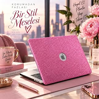 MacBook Air Kılıf 13.6 İnç M2 M3 M4 Uyumlu Premium Simli Kaplama TPU Sert Koruma İnce Hafif Parlak Yüzey Glitter Hardcase Darbe Önleyici Tasarım USB C Adaptör Hediyeli Açık