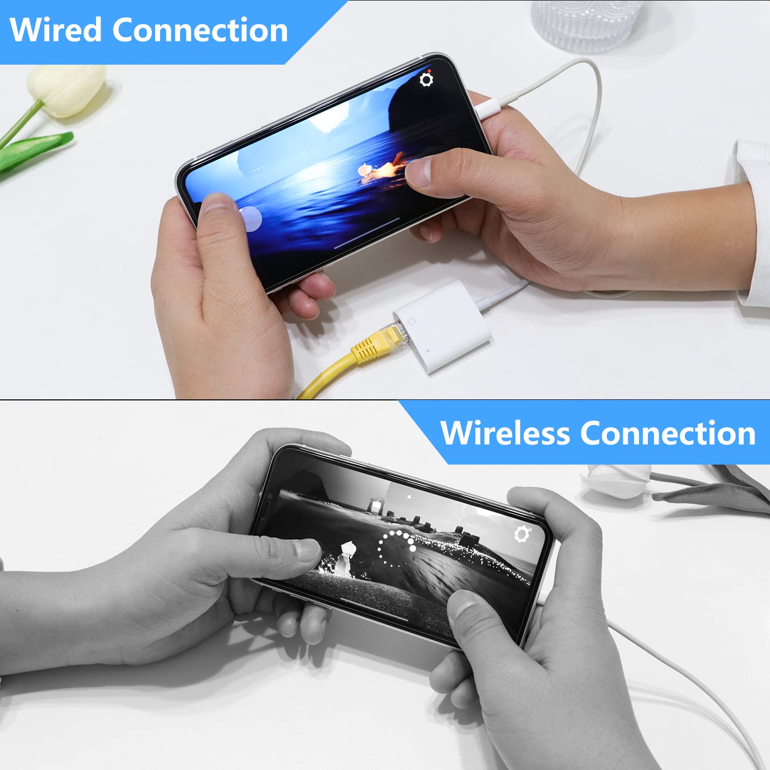 Adaptateur Ethernet 2-en-1 Lightning Vers RJ45 + Port De Charge - Compatible IPhone/iPad - 100 Mbps - Gris - 7