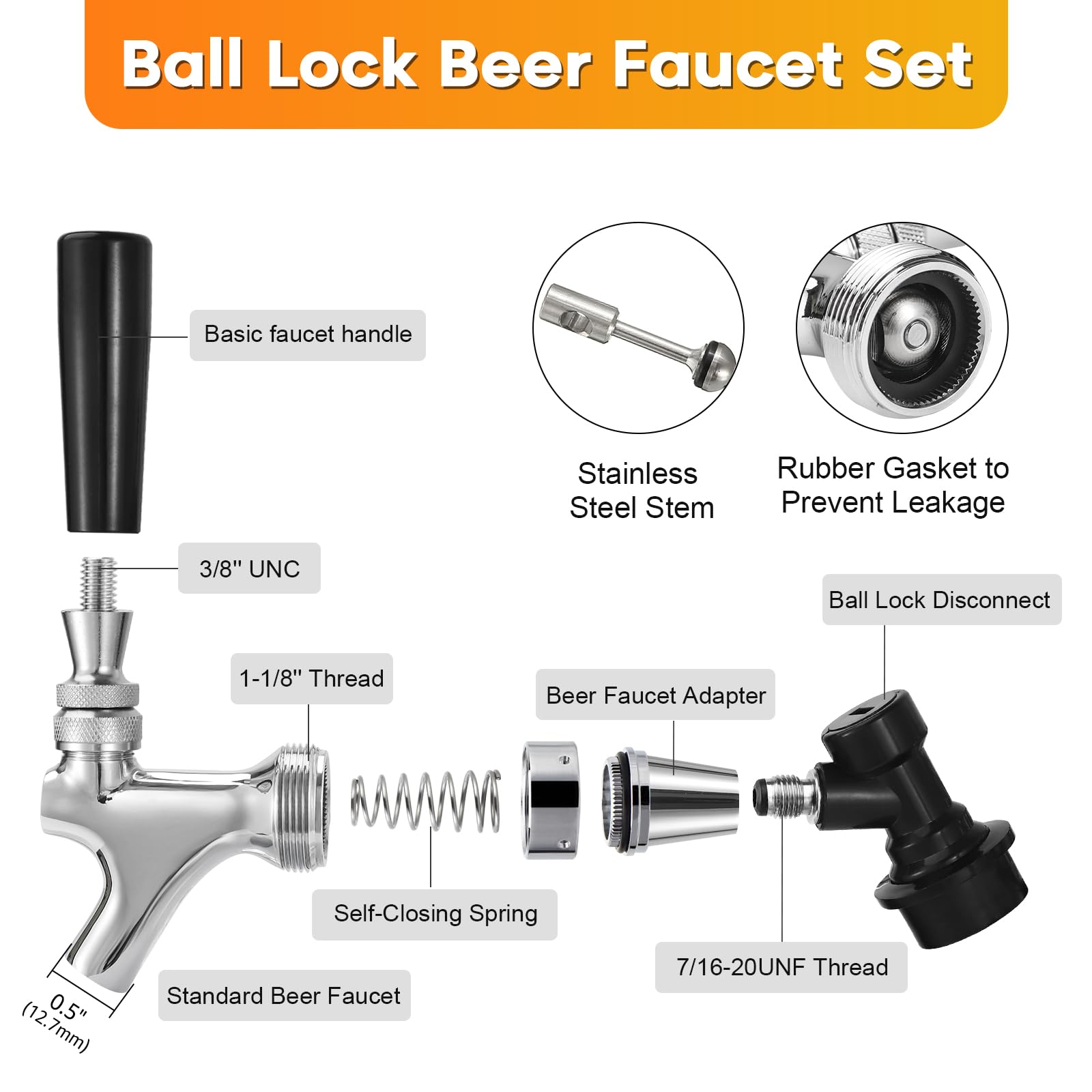 Upgrade Mini CO2 Regler & Kugelverriegelung Fass Tap Kit, 0-60 PSI Dual Hold Stabiler Mini Fass Regler, Edelstahlkern Selbstschließender Bierhahn mit Kugelverriegelung Trenner für Corny Fass