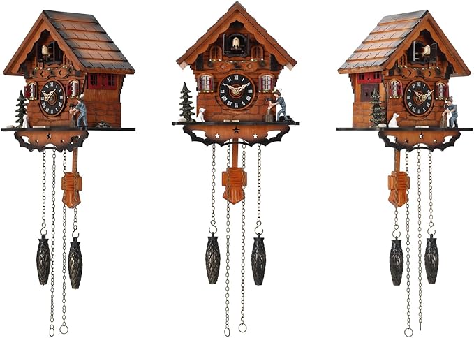Reloj de pared cucú de madera antigua con péndulo miniatura 3