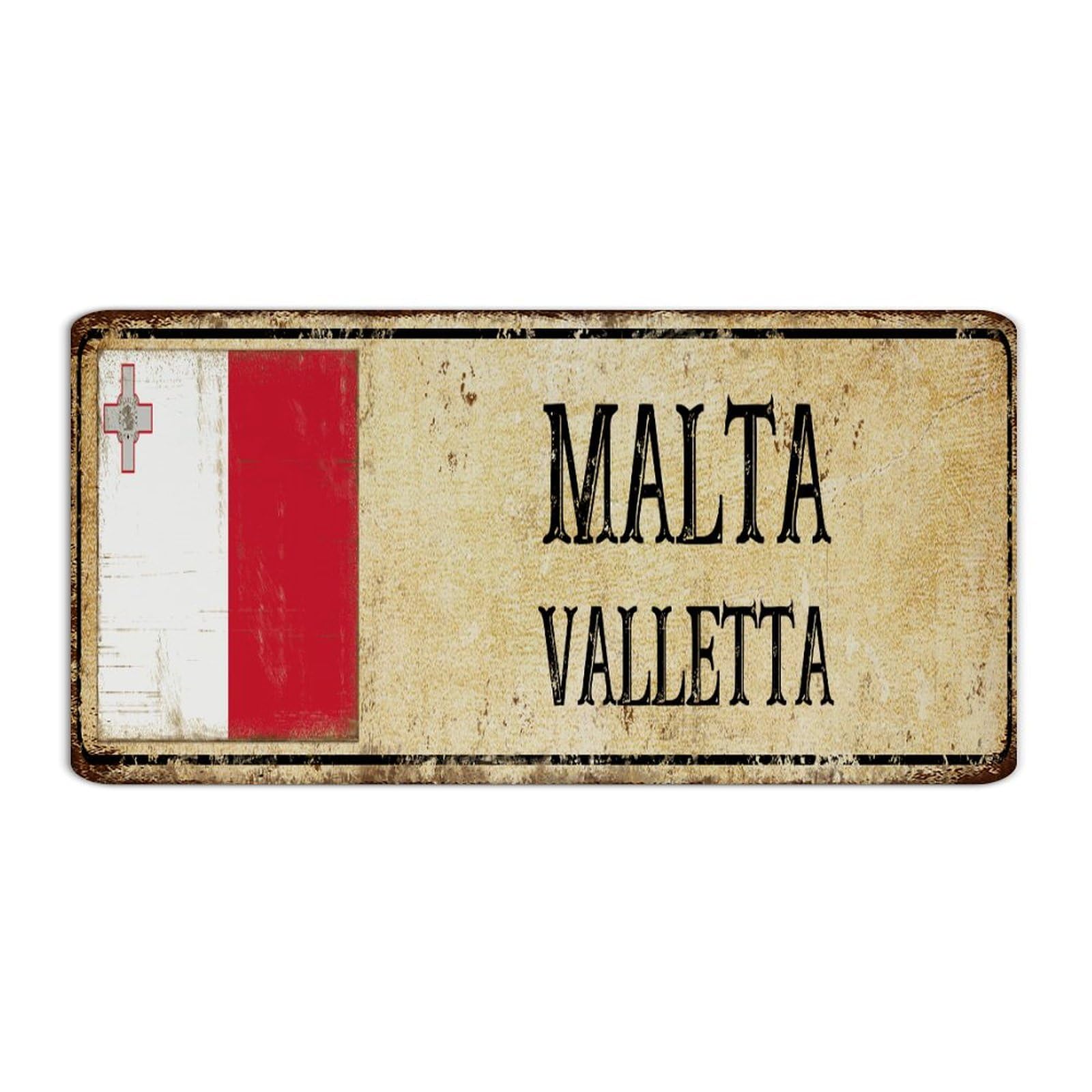 Autravelco Style-5 Malta Valletta 6X12 Inch Metal Tin Sign Rustic Outdoor Front Door Dining Room Wall Decor Metal Plaque National Country Souvenir Road Tin Signs For Laundry