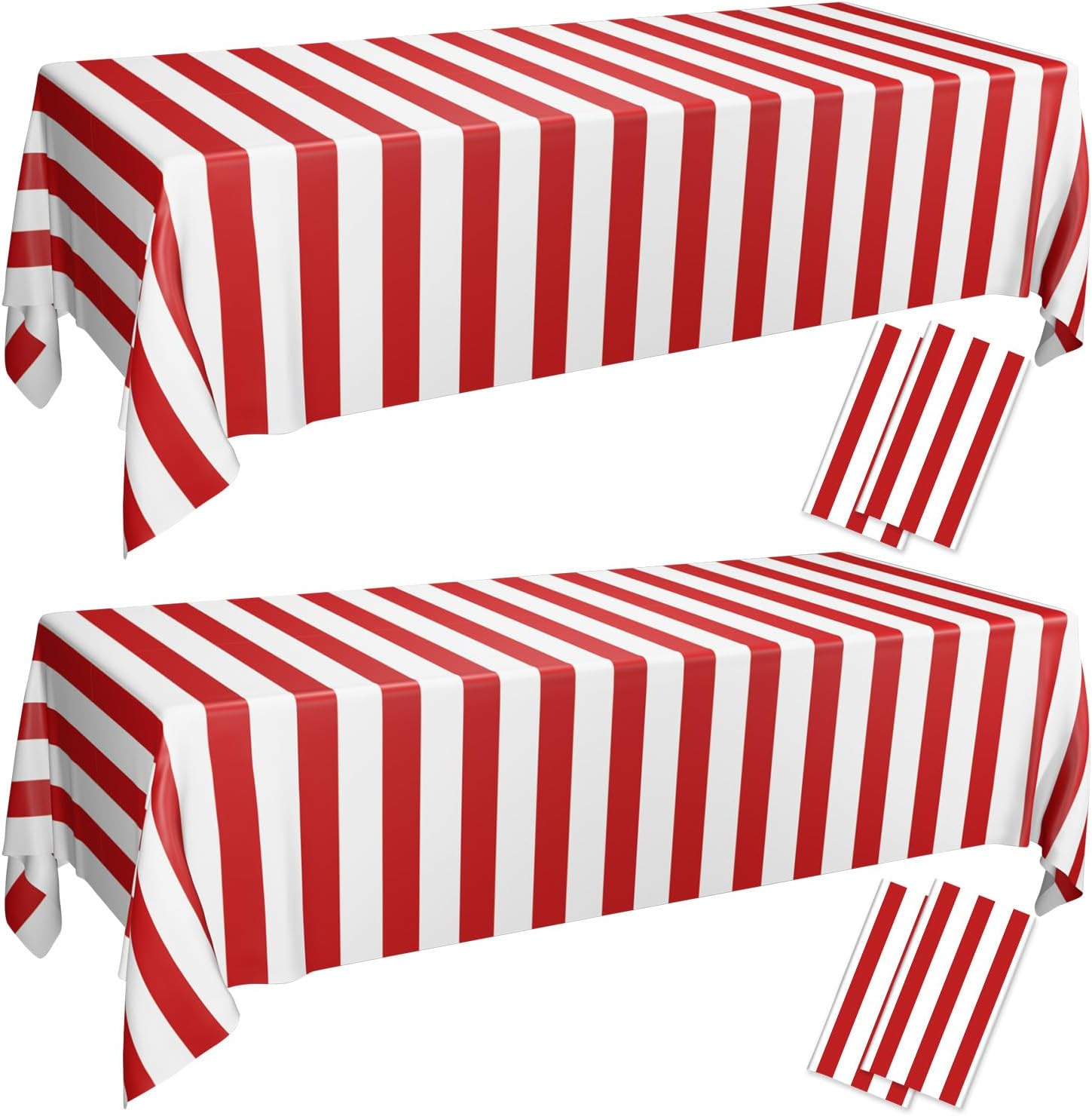 4 Pcs Carnival Tablecloths, Red and White Stripe Tablecloths, Red Plastic Table Cover, Circus Theme Party Decorations for Carnival, Movie Night, Kid's Birthday, Christmas (4, Red, 51'' x 86'')
