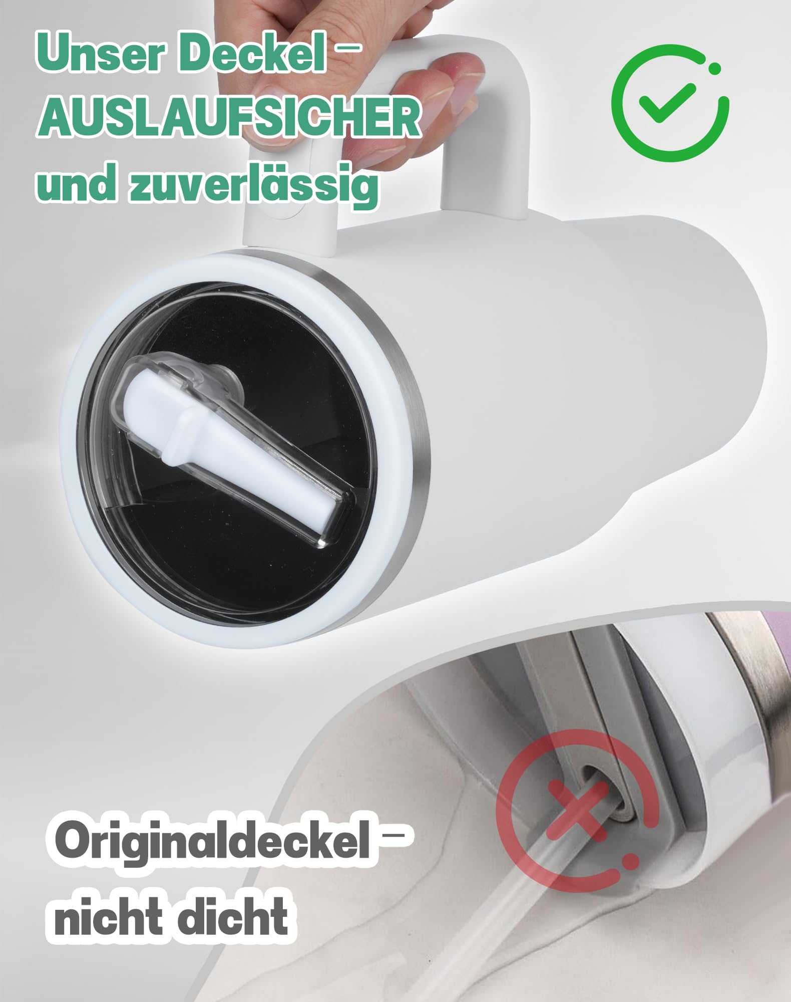 NETONDA Coperchio a prova di perdite per Stanley 1,2 l Quencher H2.0 Flowstate Tumbler bianco 2 pezzi coperchio ermetico per Stanley Cup 40oz tazza coperchio di ricambio
