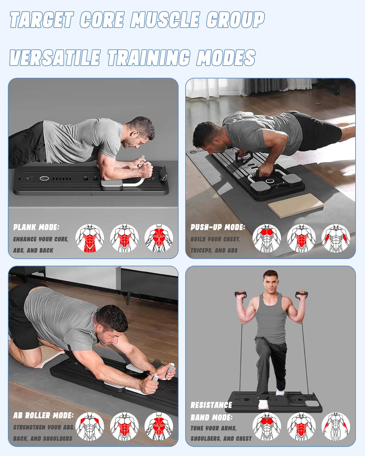 Tavola Pilates Reformer multifunzione pieghevole con Ab Roller con supporto per i gomiti, supporto per macchina per esercizi addominali, rimbalzo automatico e corda di tensione