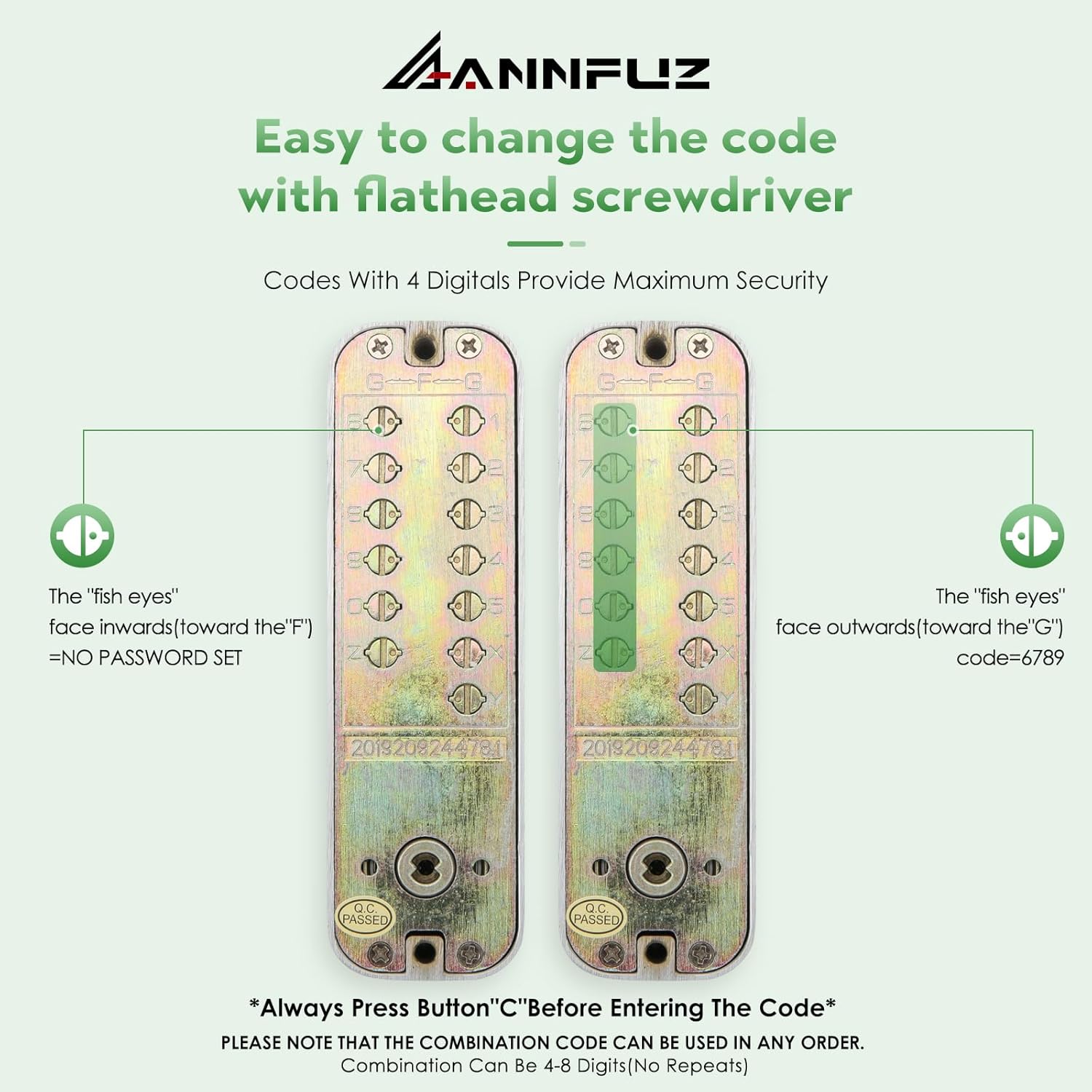 GB2024 Gate Lock Box Steel Gate Box for ANNFUZ Double-Sided Mechanical Combination Door Knob - for Metal Gates and Fence Door Lock (NOT for Aluminum GATE) - 2 3/8" Inch 60mm Backset