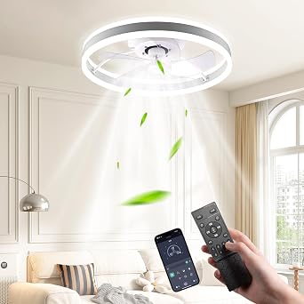 50cm Modern Ceiling Fans with Lights, Smart LED Ceiling Fan Light, 6 Speed & 3000K-6500K Stepless Dimmable Quiet Fan Ceiling Lights Flush Mount for Bedroom Living Room Dining Room, White [Energy Class E]