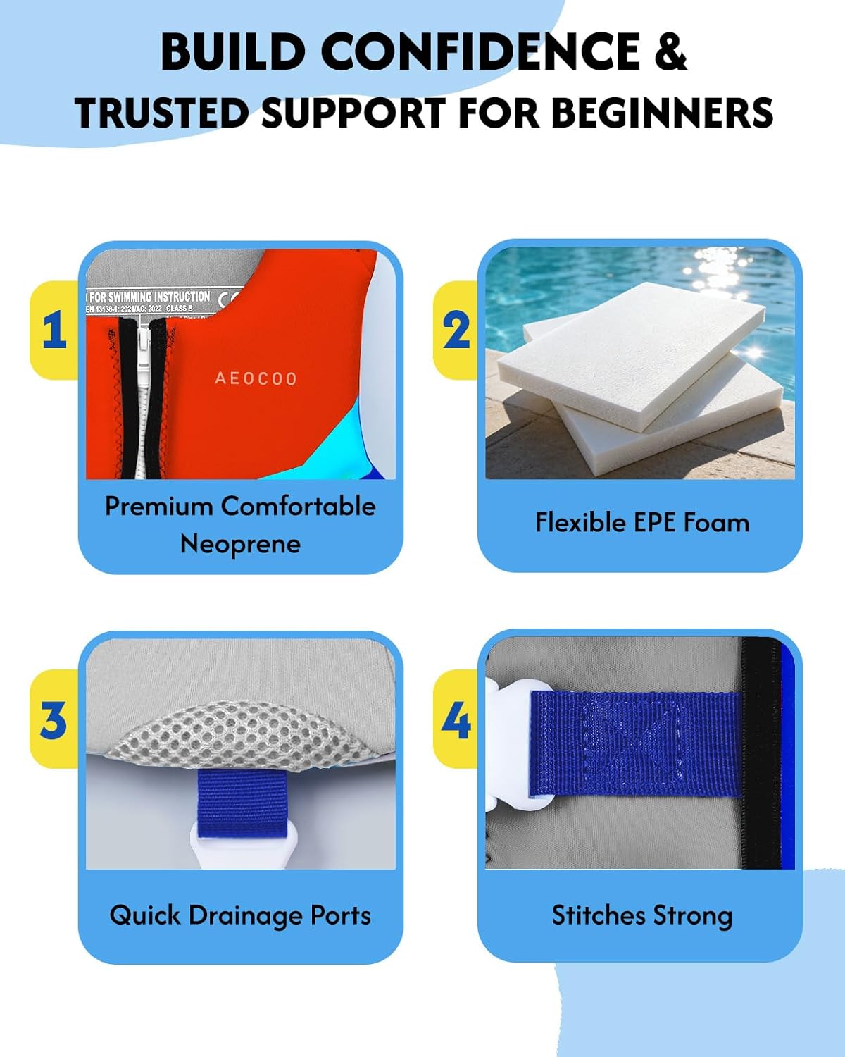 Toddler Swim Vest for 20-30-50-90 Pounds, Kids Pool Floaties Vest 1-2-3-5-6-9 Year Old, Puddle Swim Jumper Buoyancy Jacket, Boys, Girls, Niños