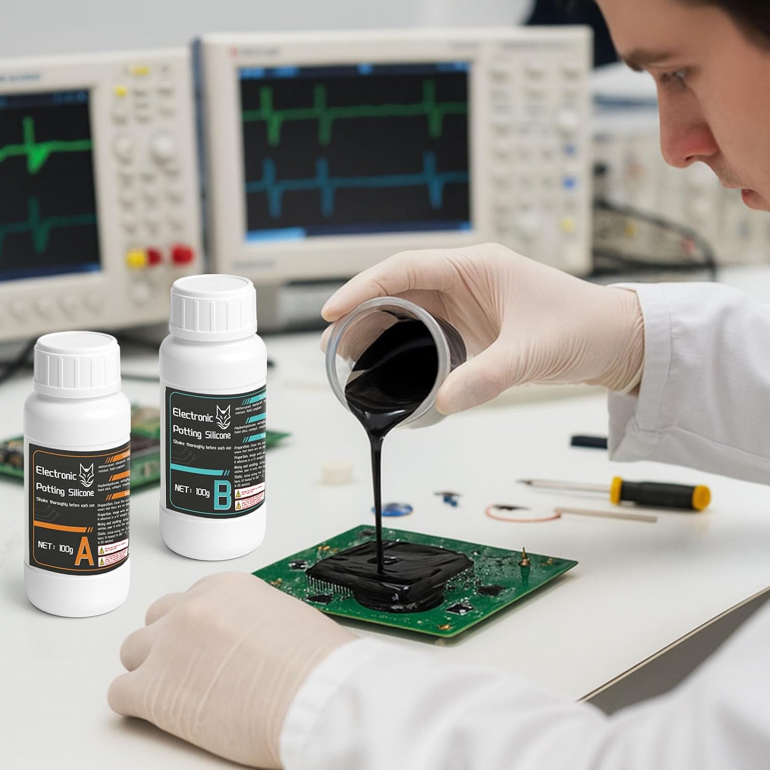 200ml Potting Compound for Electronics, Silicone Conformal Coating, Insulating, Moisture-Proof, Dustproof, Conformal Coating for Protecting Electronic Components (Black)