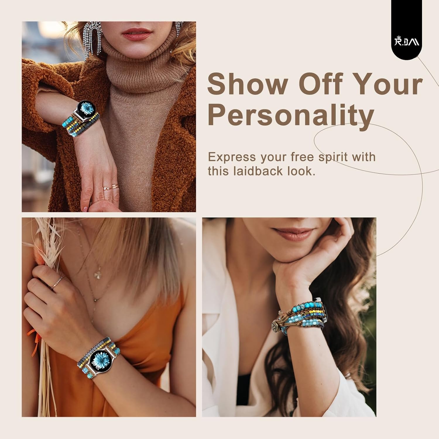 JR.DM Boho Beaded Handmade Braided Bracelet Band Women 20mm Compatible with Samsung Galaxy Watch 7/6/5/4/Active 2/4 Classic/6 Classic/5 Pro/FE 40mm 42mm 43mm 44mm 45mm 46mm 47mm - Image 4